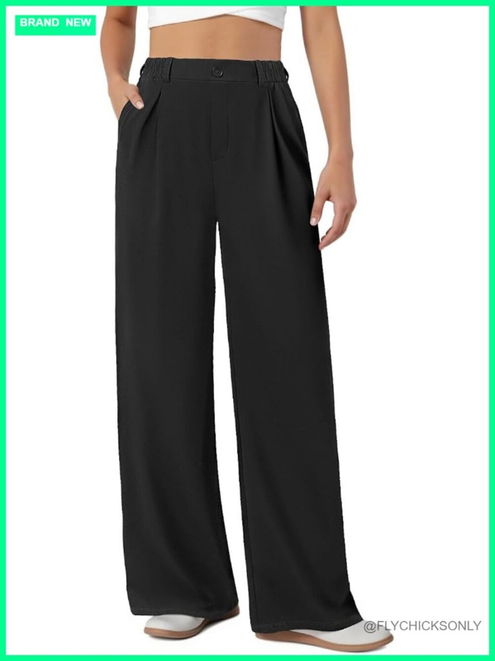 Wide Leg Dress Pants Elastic Waist Stretchy Work Pants with Pockets Pleated